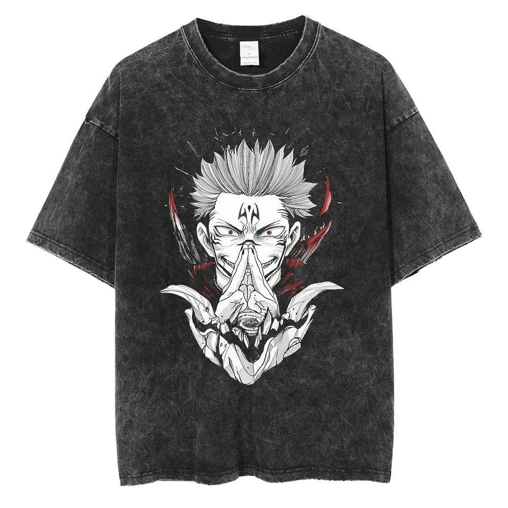 Anime Jujutsu Kaisen Satoru Gojo Graphic Printed Tshirt Mens and Womens Washed Tshirt High Quality Vintage Tshirt Tops