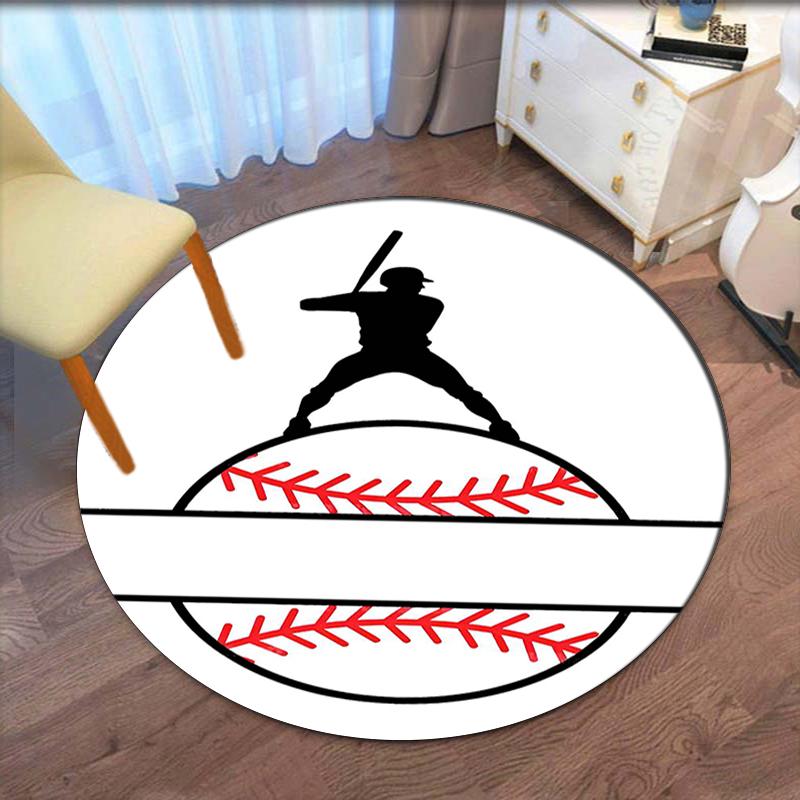 Baseball Printed Round Rug Carpet Chair Rug Area Rug Entryway Doormats,for Office Chair Living Room Bedroom Kitchen Room.