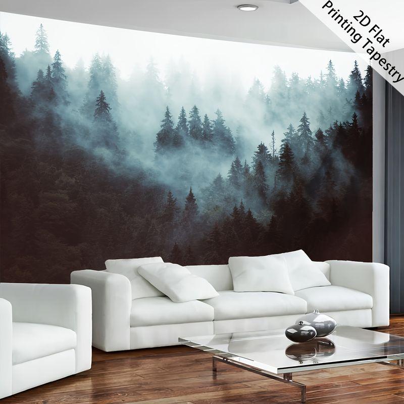 Nature Misty Pine Forest Natural Landscape Tapestry, Serene Wall Art for Bedroom Living Room Dorm