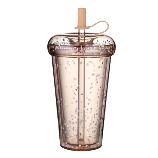 Герметичная чашка для холодного кофе, многоразовая прямая пипеточная чашка со встроенными соломинками, двухстенный изолированный стакан для холодного кофе, мультяшная чашка для питья