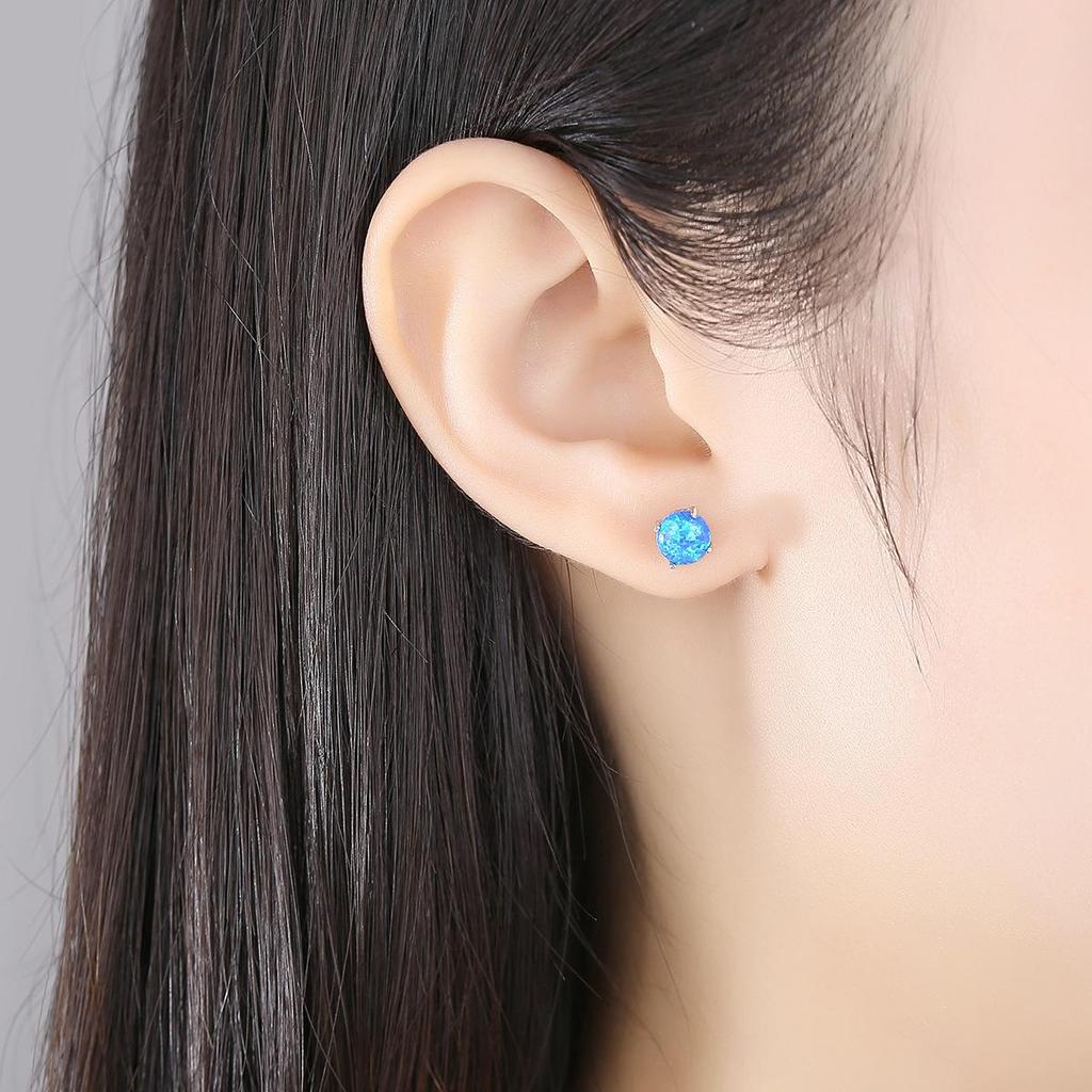 Серьги из серебра 925 пробы с опалом для женщин - Стильный корейский дизайн с круглым опалом в оправе с четырьмя крапанами