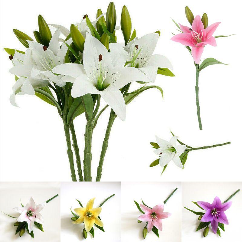 Brightly Colored Realistic 38cm Artificial Lily Millet Flower Bridal Bouquet