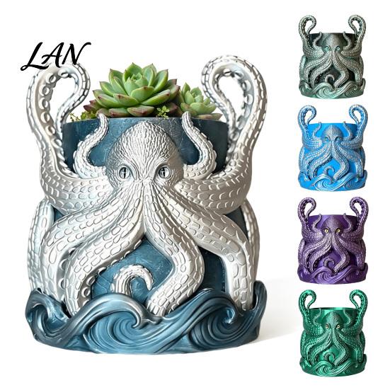 Cthulhu Style Plant Pot 3D Printed Octopus Planter, Artistic Coastal Pot, Decorative Environmentally Friendly Holder Container for Cactus, Succulents,