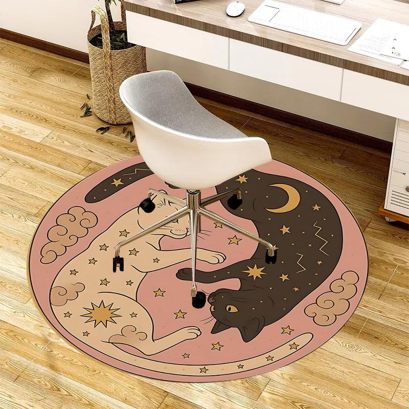 1pc Office Carpet Chair Mats Yin-Yang Cats: Celestial Whiskers Perfect for Decorating Office Chairs, Living Rooms, Or Bedrooms.YDT098