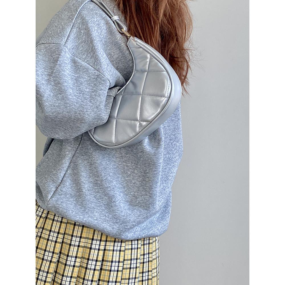 Ielgy Autumn Winter Korean Version Crescent Underarm Bag Silver Small Bag
