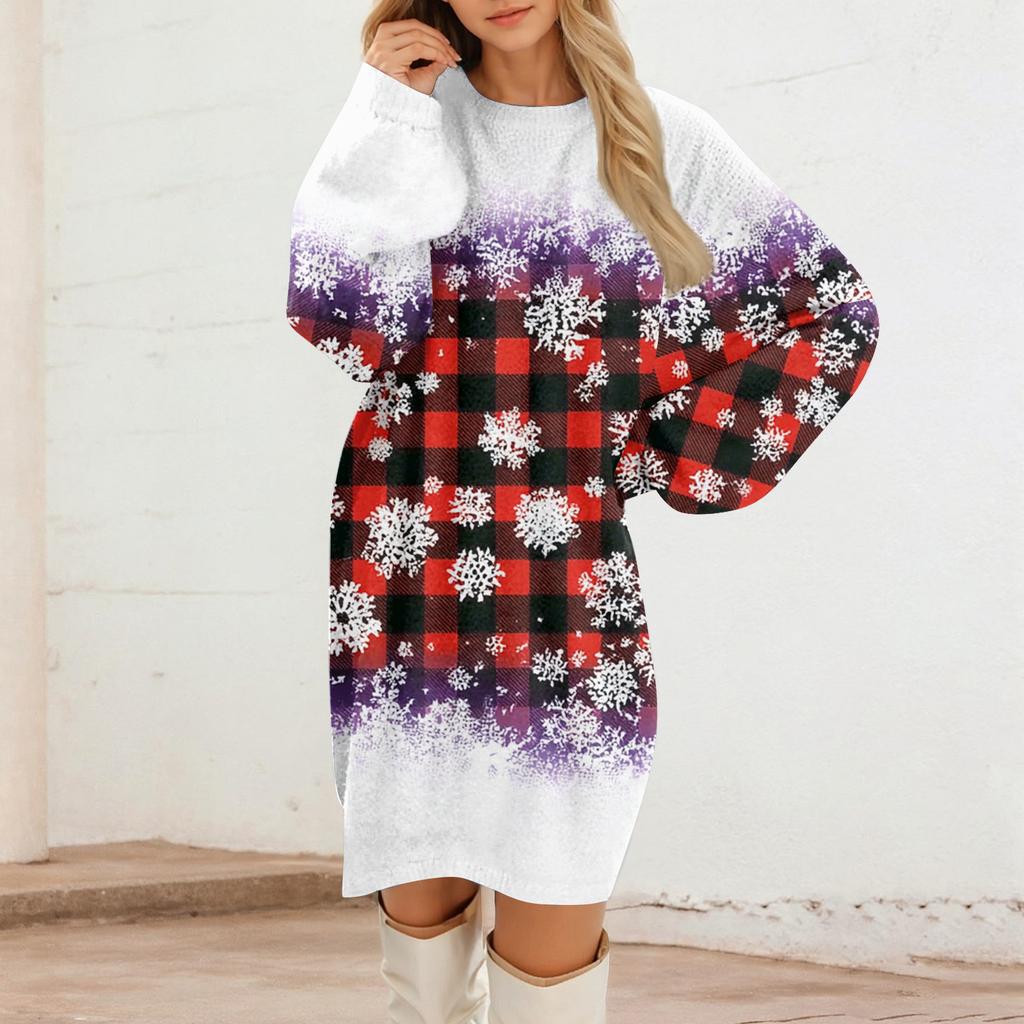 Women's Round Neck Casual Long Sleeve Plush Dresses