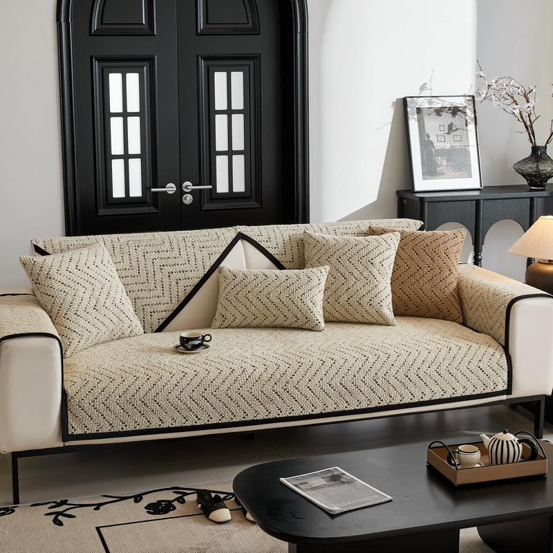 Простая плюшевая подушка для дивана с рябью, украшение для гостиной, противоскользящее полотенце для спинки, современная мода, все включено, стеганый универсальный чехол для дивана