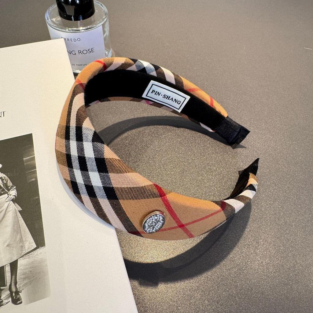 Women's Retro Plaid Sponge Headband - French Earth Tone, Autumn/Winter Versatile Wide Hairband, Hong Kong Style