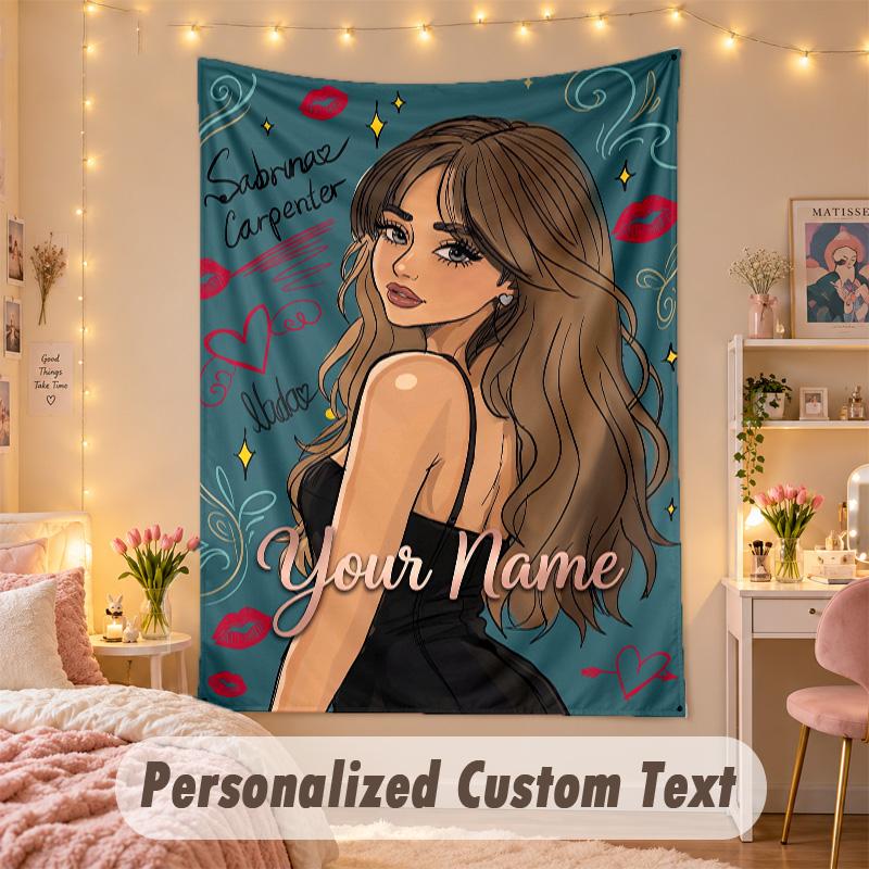 Custom Personalized Tapestry,Sabrina Carpenter Print Custom Name Text Wall Art Hanging for Bedroom