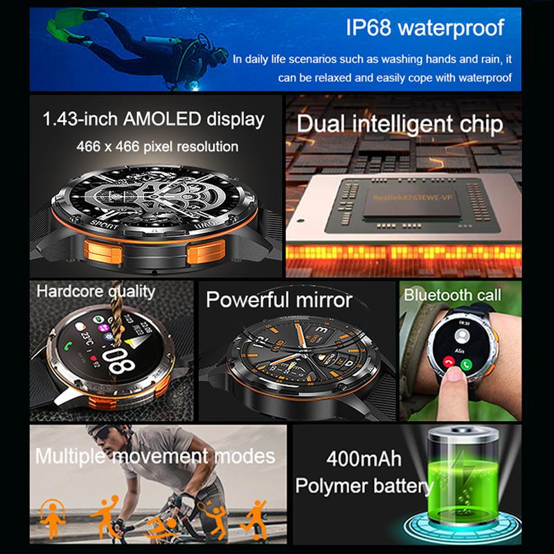 Smart Watches IP67 1.43 Inch Screen Waterproof Men's Watches Sports Watches High-definition Large-screen Low-power Waterproof Watches