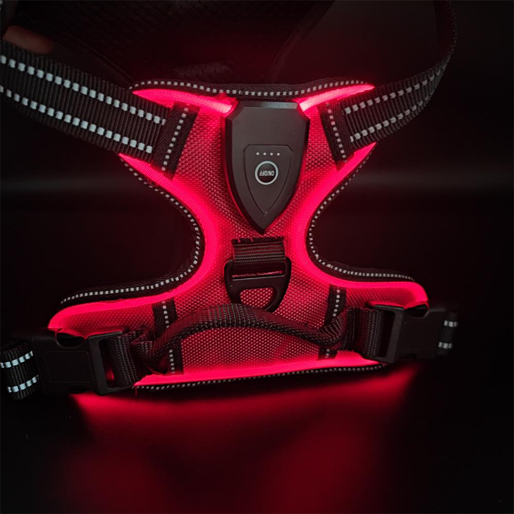 Type-C Rechargeable LED Light up Breathable Nylon Dog Harness Reflective Warning Pet Vest Glowing Pet Supplies