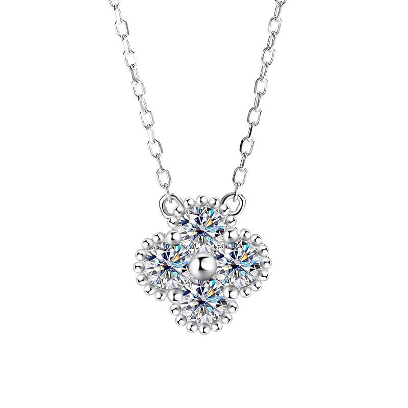 Moissanite Clover 3-Piece Jewelry Set Women Sterling Necklace Bracelet Earrings With GRA Certificate
