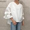 ZANZEA Women Casual V-neck Solid Color 3/4 Loose Blouse