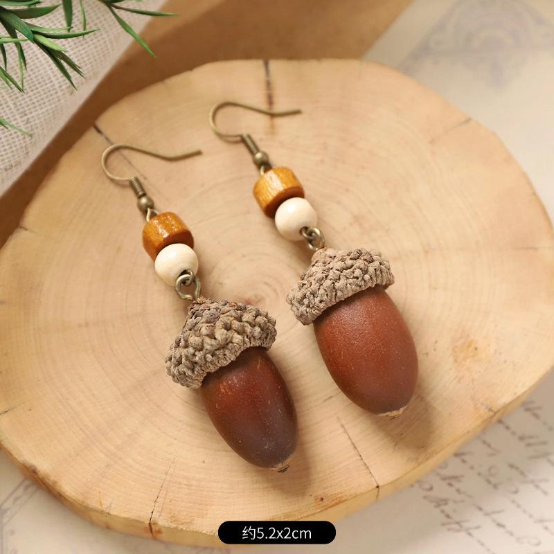 Оригинальные серьги Mori Plant Fruit, натуральные желуди, ручная работа, ретро-женские длинные серьги, этнический стиль, литературная и традиционная китайская медицина