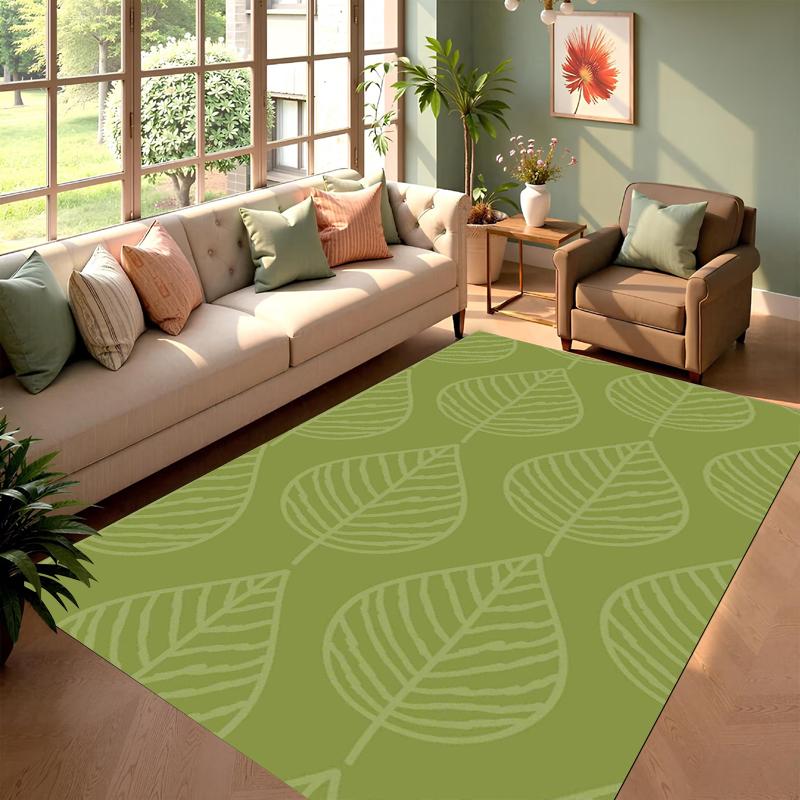 Carpet Mat Rug Home Decoration Grey Green Floral Pattern Floor Mat Non-Slip Living Room Area Rug with Elegant White Line Design