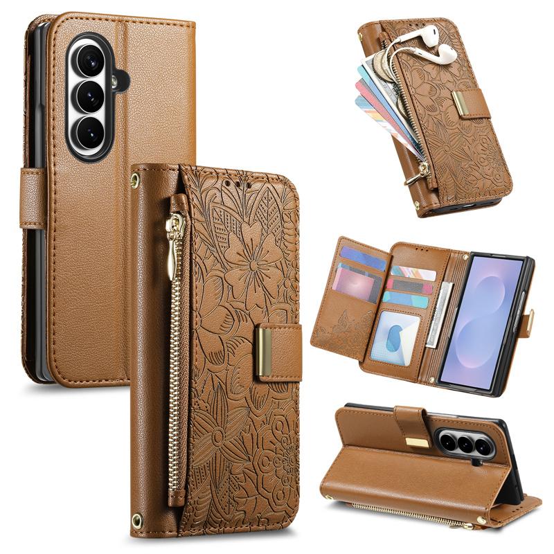 Кошелек на молнии с 6 отделениями Кожаный чехол-книжка для Samsung Z Fold 8 Ultra 7 6 5 4 5G Чехол для складного телефона Galaxy Z Fold 8 7 6 5 4 Задняя крышка-книжка