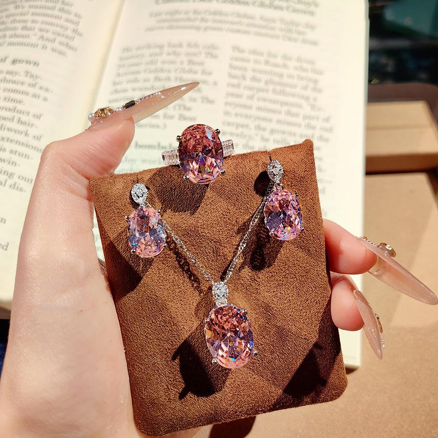 Дизайн тяжелой промышленности высокого класса Реалистичный королевский синий набор Роскошный кулон с бриллиантами Открытое кольцо Цветные серьги с розовыми бриллиантами