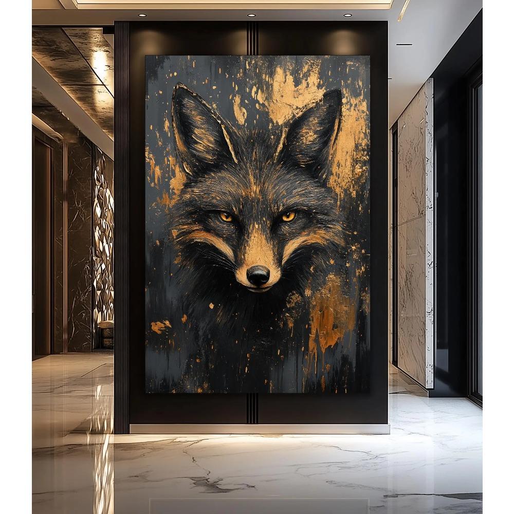 Fox Elephant Eagle Canvas Painting Black Gold Animal Print Poster Luxury Wild Animal Decoration Abstract Modern Gold Home Decor