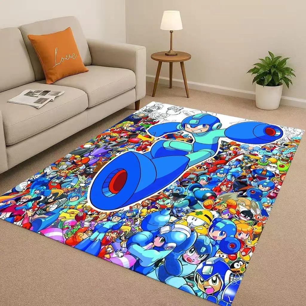 3D Retro Game Rockman Mega Man Living Room Non-Slip Area Rug Soft Carpet for Bedroom Playroom Sofa,Easy Clean Home Decor Doormat