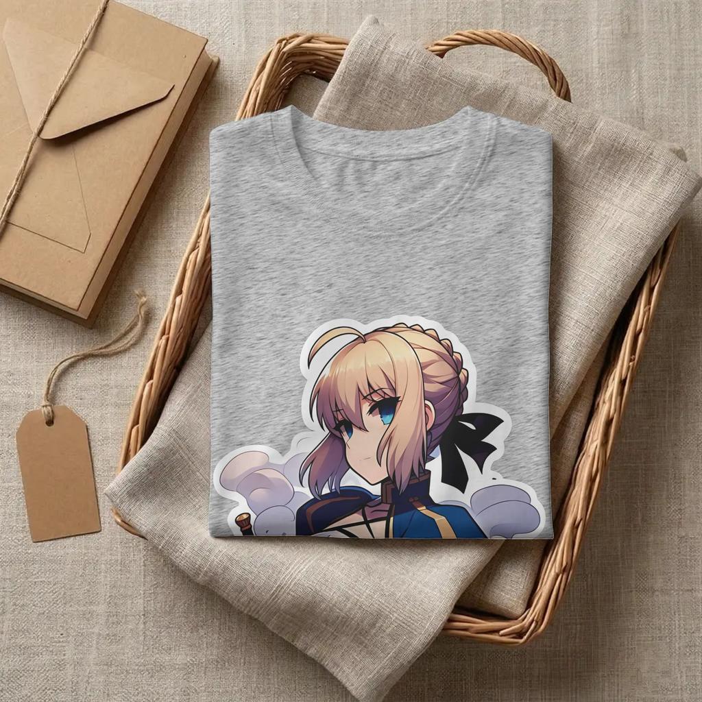 Ульчжан Fate Stay Night Чиби Сэйбер Fate Stay Night Футболка Унисекс с круглым вырезом с коротким рукавом Одежда 100% Хлопок Летние Топы Топы