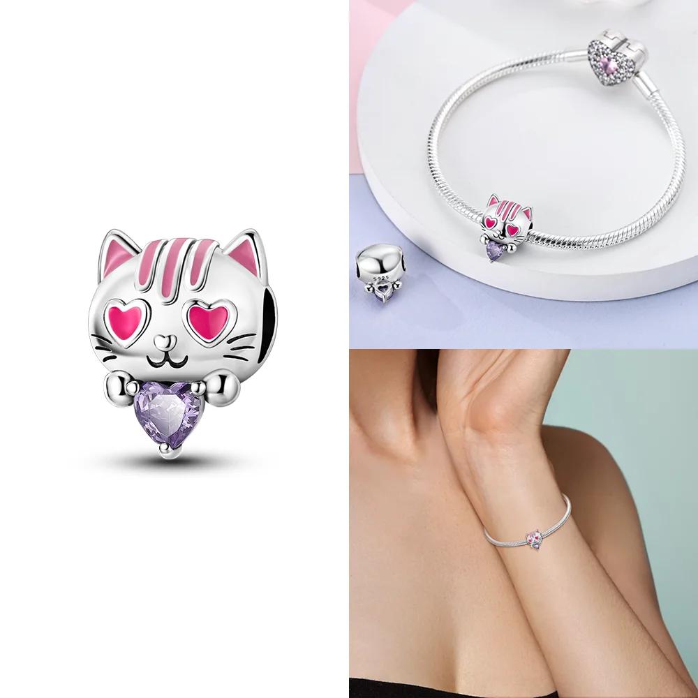 Original Armband Damen Schmuck DIY Kindertagsgeschenk Perlen Kupfer Rosa Zirkon Katzen Hunde Rotes Herz Eichhörnchen Perle