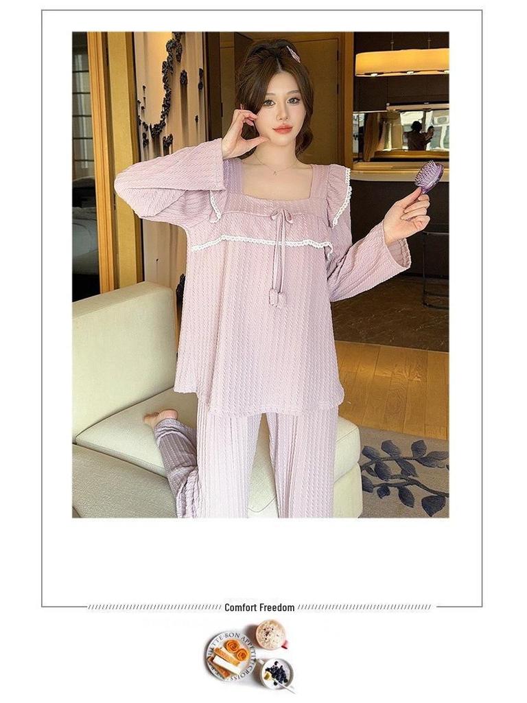 Милый женский пижамный комплект на весну и осень - хлопок 65/35, стиль INS Princess, длинные рукава и брюки, можно носить на открытом воздухе, легкая домашняя одежда.