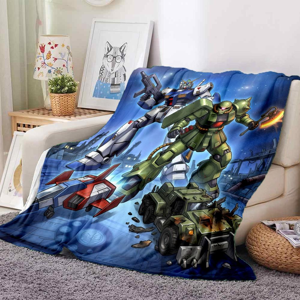1PC Mobile Suit Gundam Patterned Flannel Blanket Suitable For All Seasons For Home Decor Warmth And Comfort Gifts Holiday Present