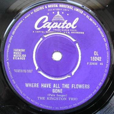 7-дюймовая пластинка KINGSTON TRIO - Where Have All The Flowers Gone CL15242 Capitol Records 1961 UK Поп Б/У