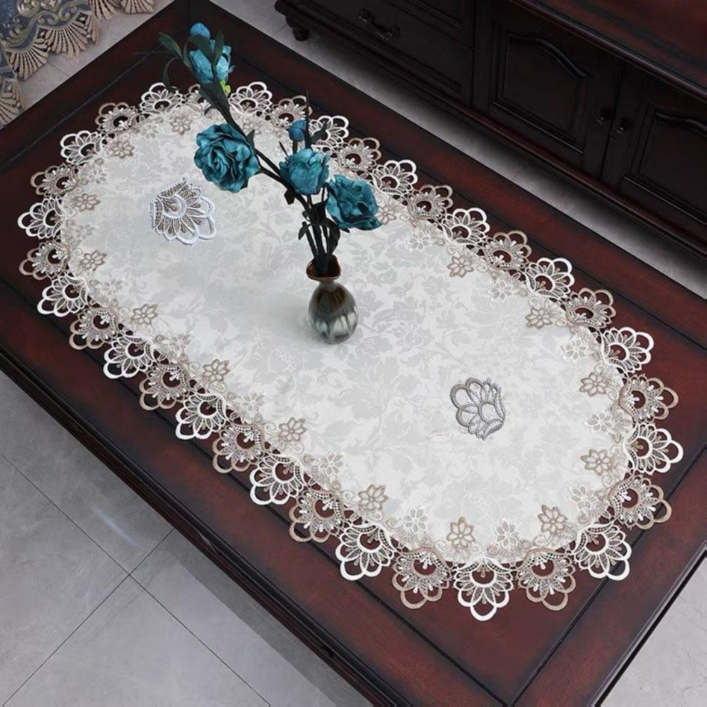 Dacron Oval Lace Tablecloth Vintage Coffee Table Placemat Durable Europe Dining Tablecloth  Home