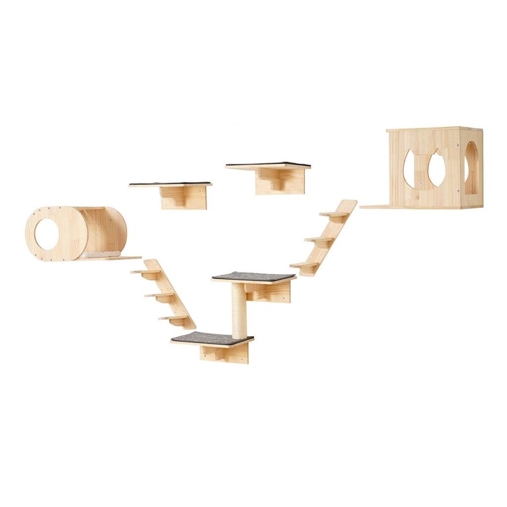 Wall Mounted Cat Shelves Tree with Jumping Boards Nests Hammock Set of 7