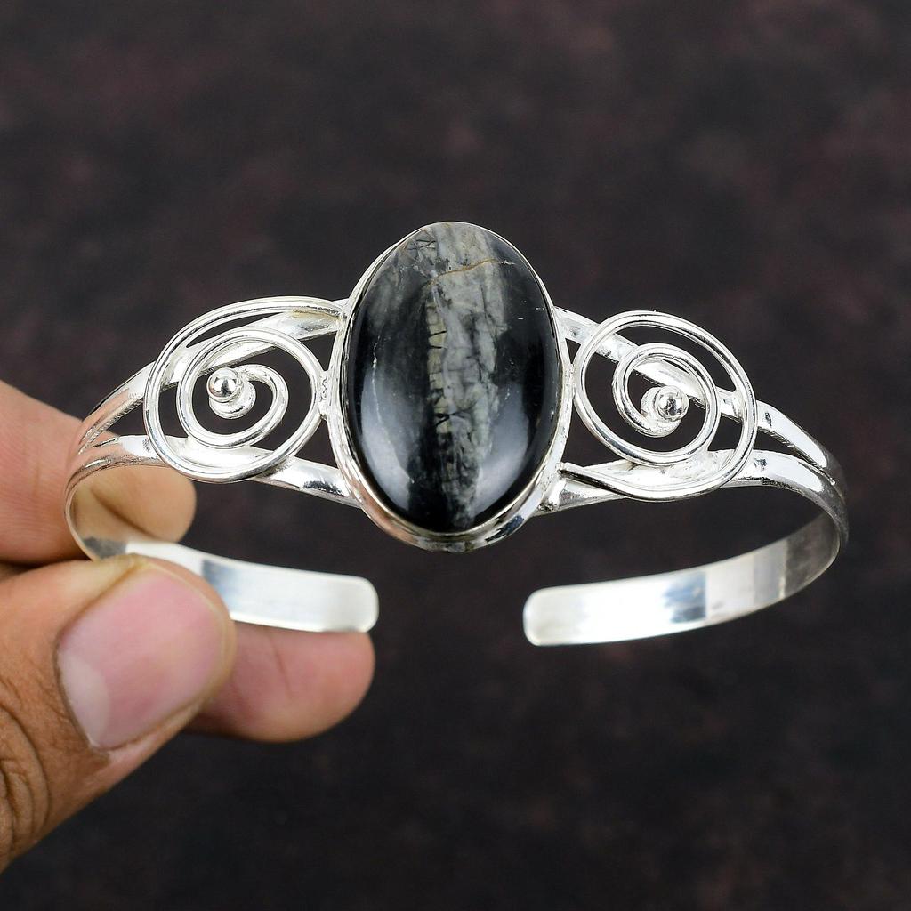 Picasso Jasper Cuff Bracelet Genuine Gemstone Bangle Adjustable Cuff Bracelet 925 Sterling Silver Bangle Wedding Gift Handmade Boho Jewelry