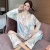 "Korean Ins-Style Imitation Silk Pajamas: Women's Long-Sleeve Cute Bear Dot Set"