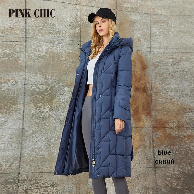 PINK CHIC 2023 New Winter Coat Women Down Jackets Fashion Classic Lace Up Warm Hooded Long Women's Casual Parka Female W6629