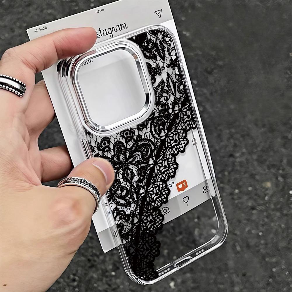 Half Lace Phone Case For Iphone 15 Pro Max 14 Plus 17 16 13 12 11 17Air 17E 16E Coque Funda Phone Cover Modern Metal Photo Frame