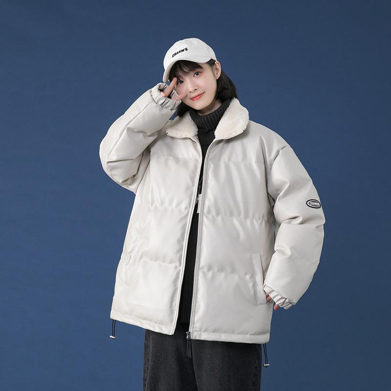 Женская осенне-зимняя однотонная теплая куртка из искусственной кожи с лацканами, молодежное свободное повседневное пальто с прямым подолом