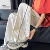 Men's Quick-Dry Baggy Trousers Drawstring Waist Loose Fit Pants Lightweight Casual Trousers with Side Lines Decoration for Street Vacation