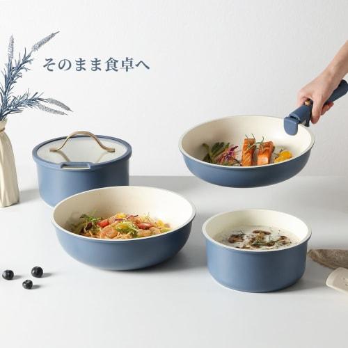 CAROTE 5-Piece Frying Pan Set, Induction and Gas Compatible, PFOA and PFOS Free, Removable Handles, Marble Coat, Non-Stick, Easy To Clean, Perfect for