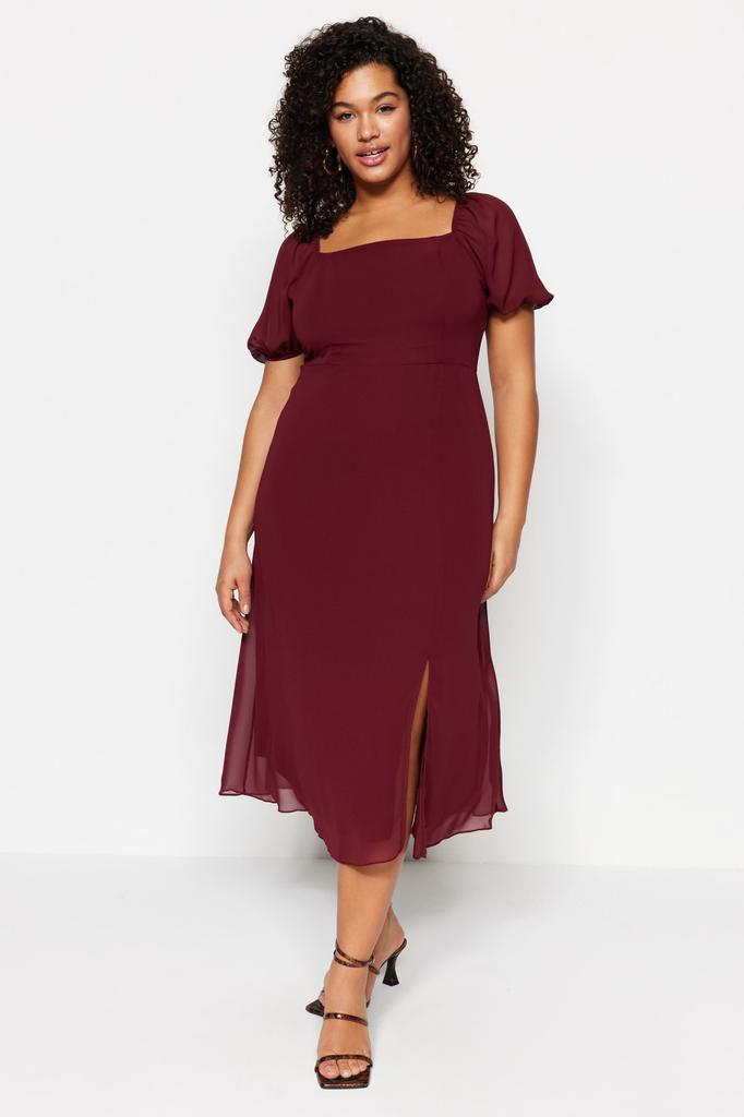 Women's Style Plus Size Burgundy Woven Slit Dress