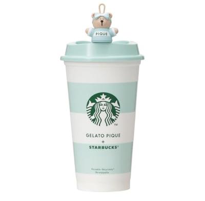 Многоразовый стакан Starbucks Gelato Pique с полосатым принтом, мятно-зеленый, 473 мл + крышка Bearista, многоразовый набор в коллаборации с Gelato Pique