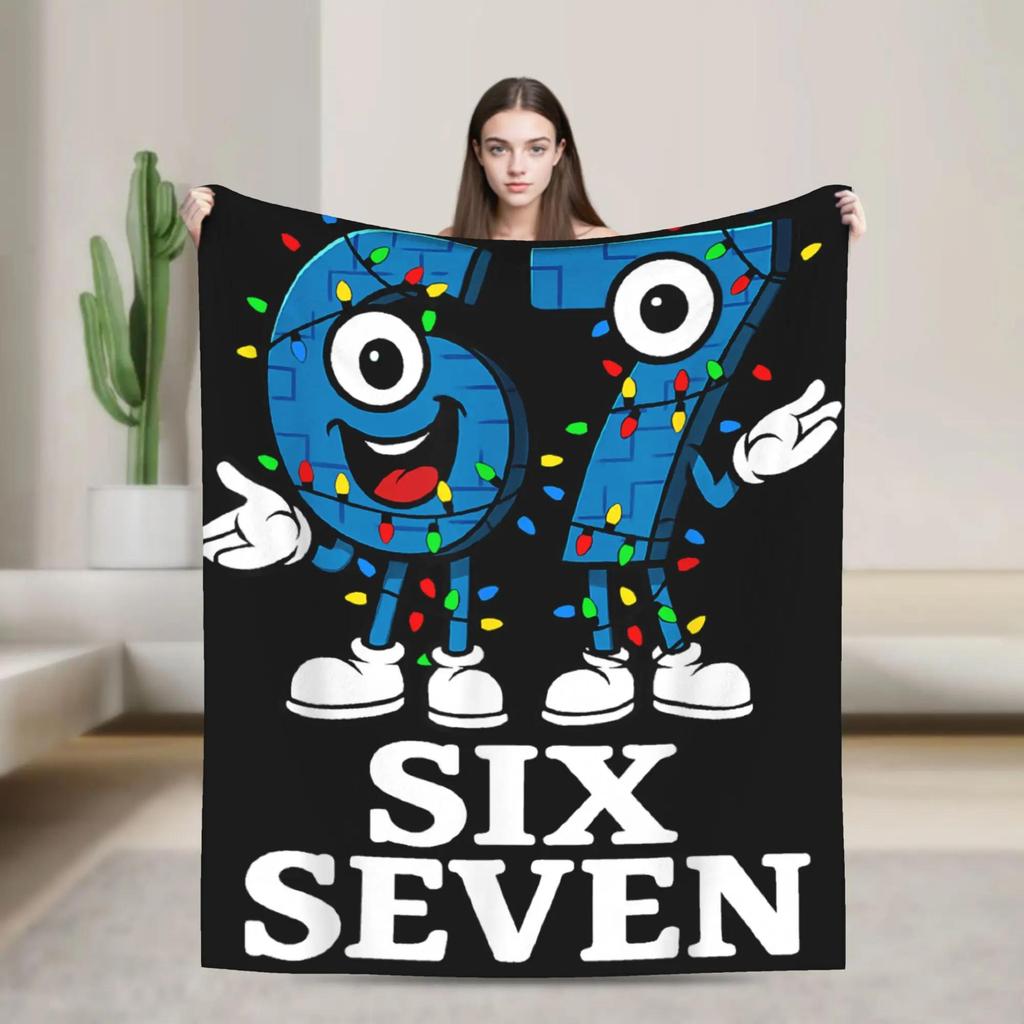 Brainrot Italian Meme Funny Six Seven Plush Flannel Throw Blanket for Couch Chair Super Warm Bedspread