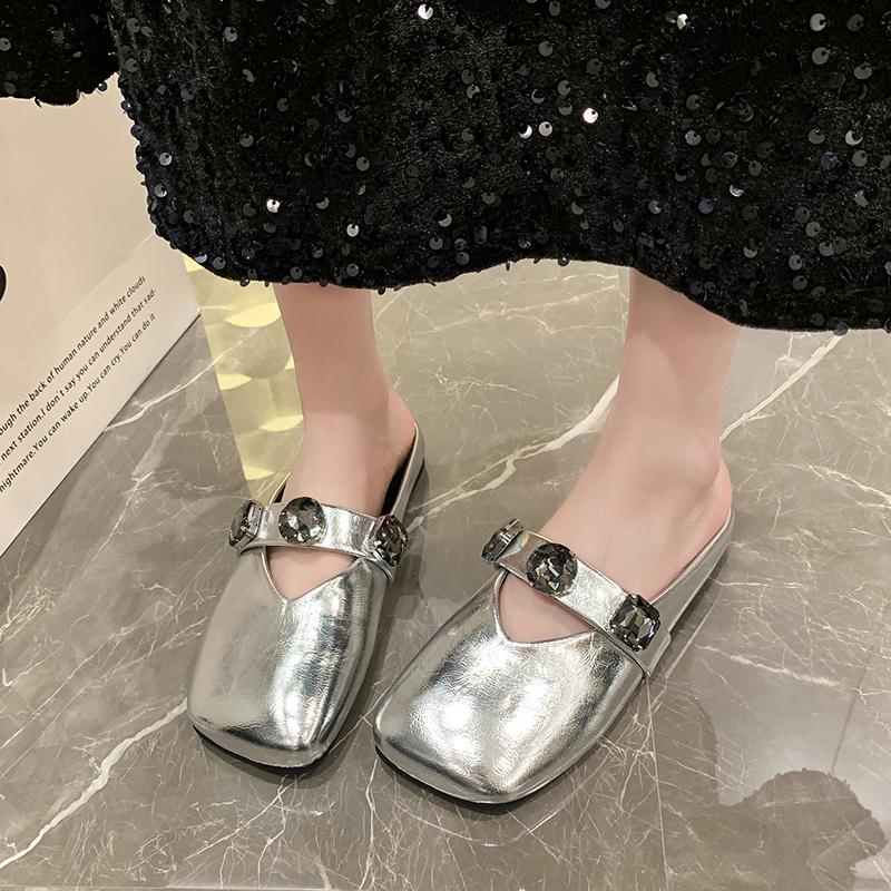 Модные осенние новые тапочки Baotou, женские модные туфли с квадратной головкой, мелким носком, ромбовидной пряжкой, мягкой подошвой, нескользящие туфли на плоской подошве