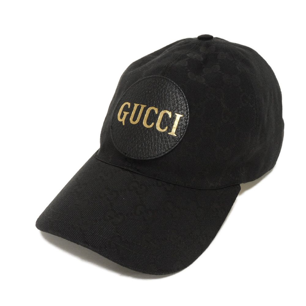 Used 9539 Logo Baseball Cap 576253 4HG53 1060 7919 Double G Gold Foil Embossed XL 23.6" GG Canvas Black Men's from