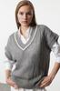 Women's Fashionable Stylish Sweater Gray Wide Fit V-Neck Openwork Knitwear Sweater