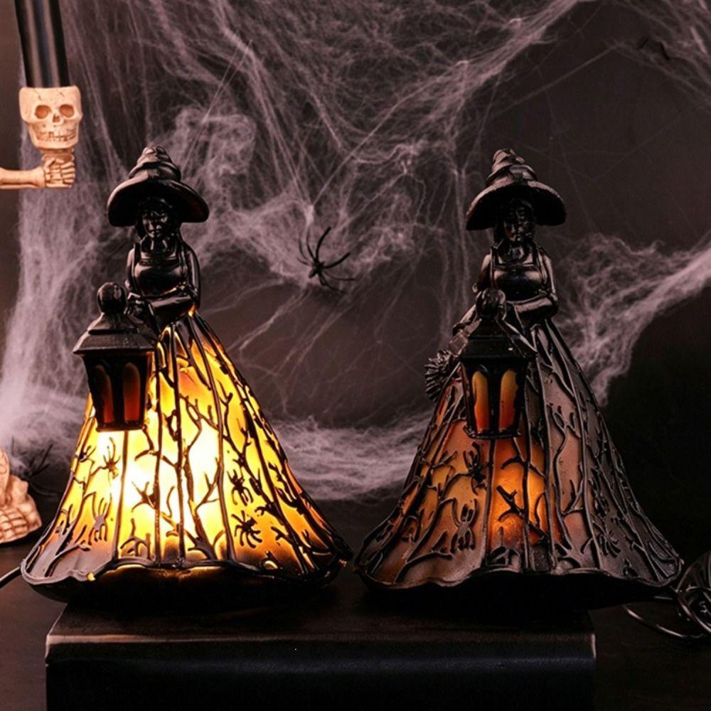 Scary Broomstick Witch Statues 16cm Resin Night Light Holiday Decorative Lamp Halloween Party