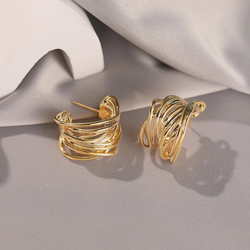 Металлические серьги неправильной формы С: Легкие роскошные, европейский стиль, высококачественные серьги для женщин