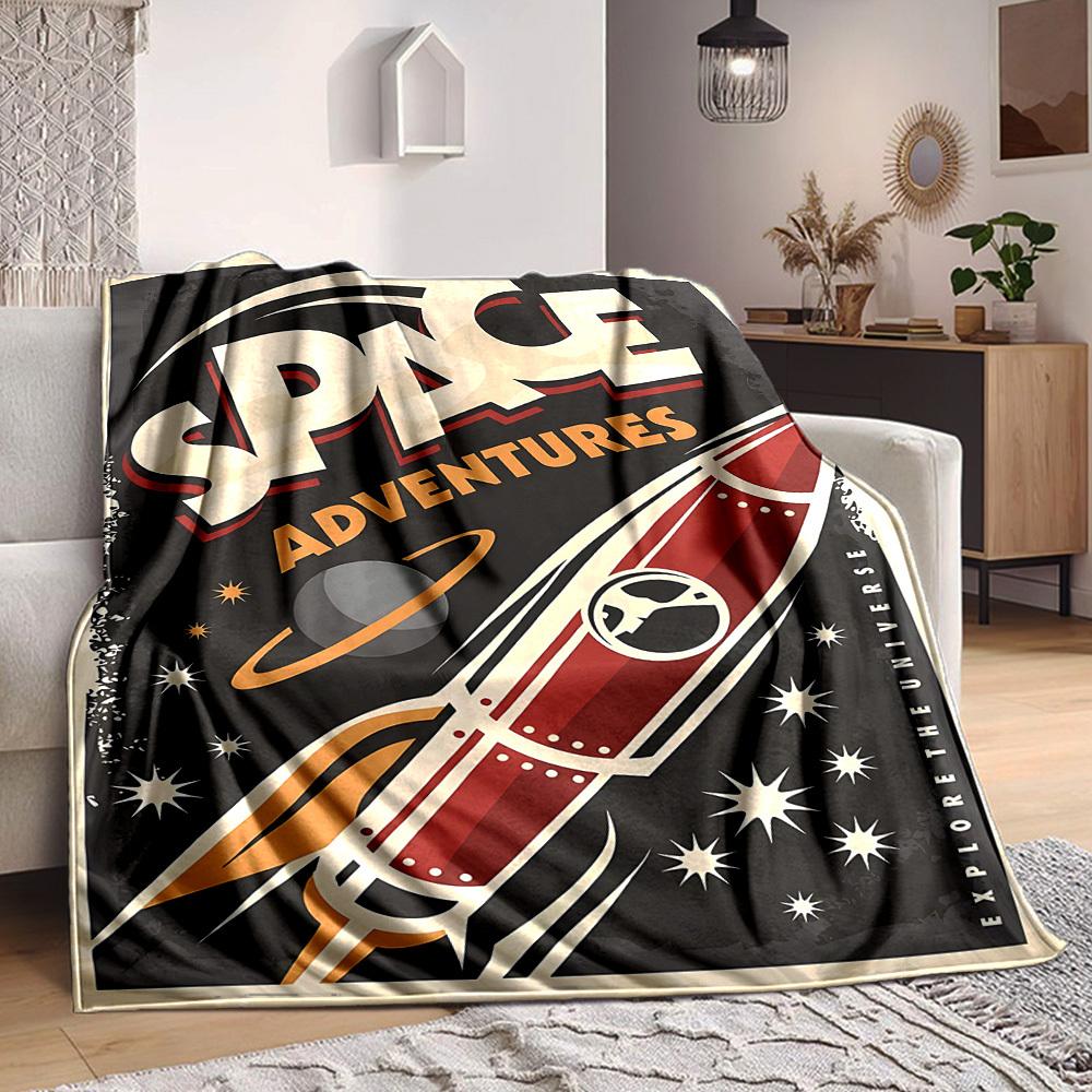 1pc Space Exploration Lightweight Flannel Blanket, Comfortable and Warm Blanket, for Office and Camping Sofa Bed023