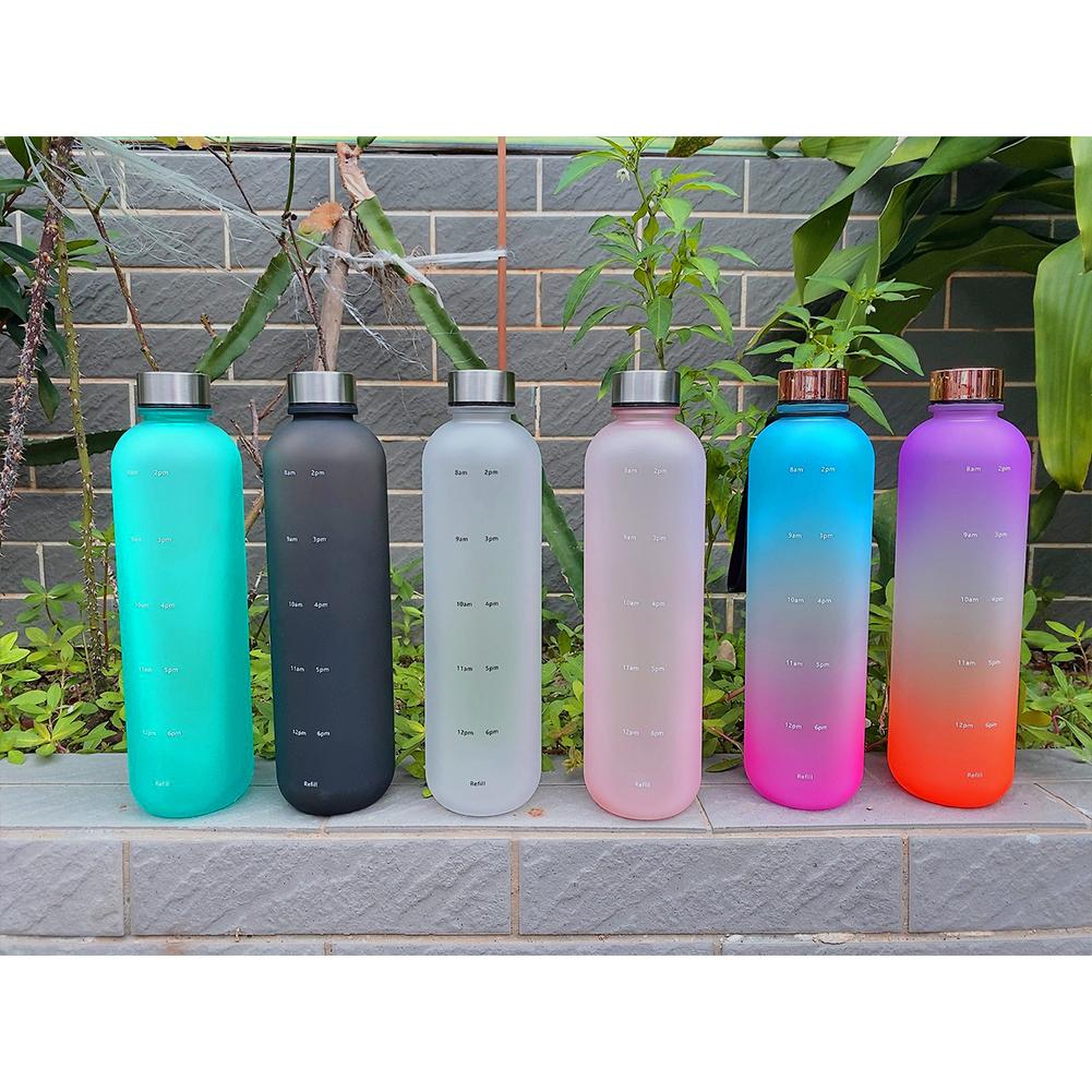 1000ML Space Cup Time Marker Portable Outdoor Sports Bottle Frosted Gradient Color Cup
