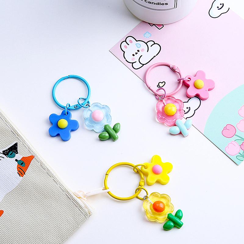 Creative Candy Color Flower Keychain Cute Cartoon Backpack Pendant Earphone Case Hanging Decoration Accessories Gifts