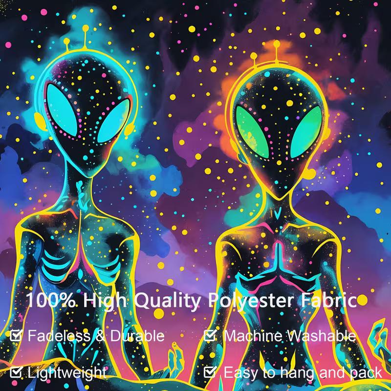 2D Trippy Alien UV Glow Tapestry, Blacklight Galaxy Wall Art for Home Decoration