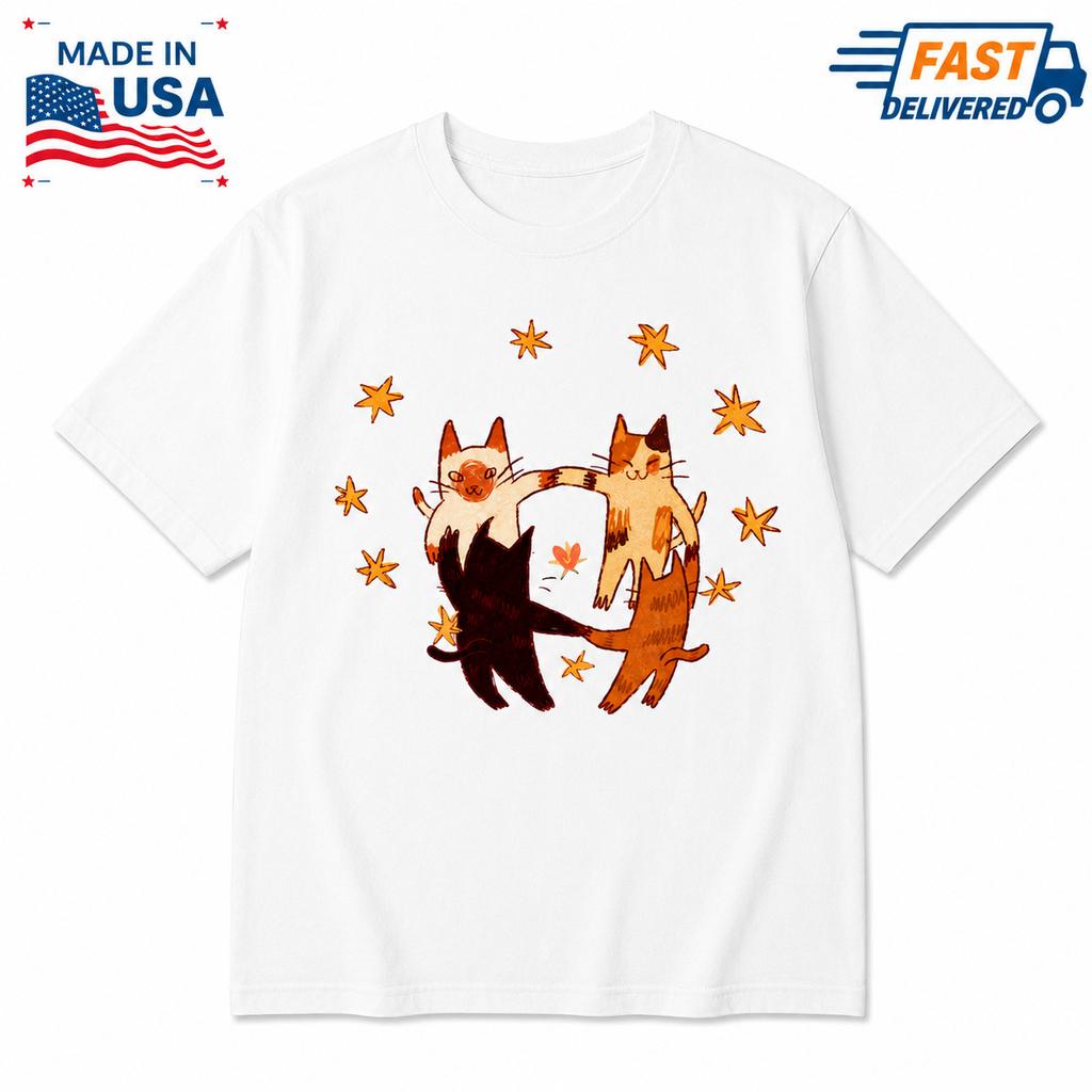 Vintage Dancing Cats Shirt Cute Cat Graphic Tee Cottagecore Aesthetic Gift